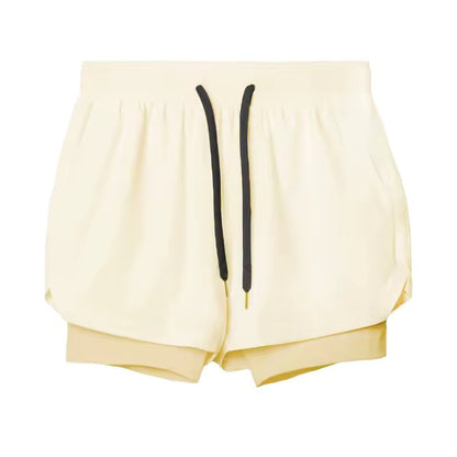 מכנסי ריצה קצרים לחדר כושר 2 ב-1 עם כיס