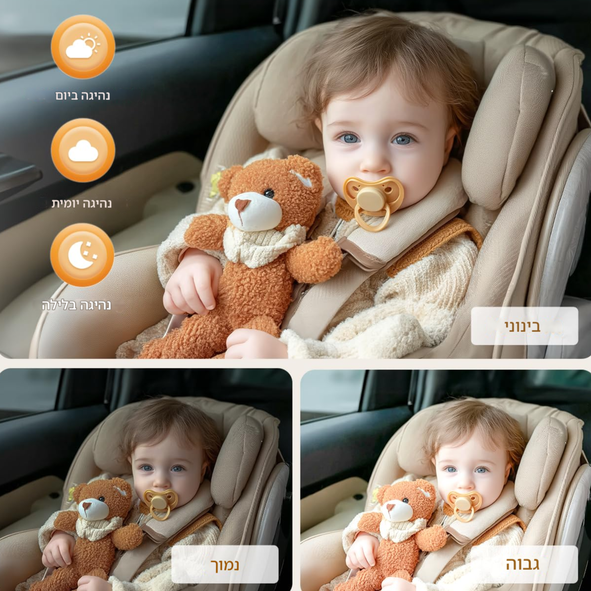 מצלמת תינוק לרכב לשני ילדים