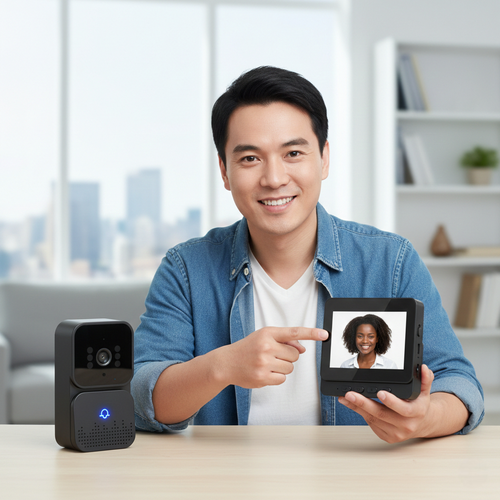 מצלמת פעמון דלת אלחוטית עם צג